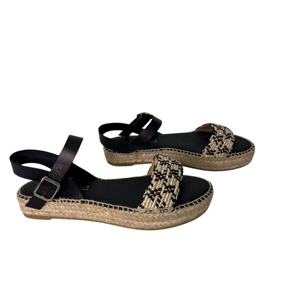 Paseart Women's Espadrille Platform Sandals Sz 39 US 8.5 Black Tan Interwoven - Picture 3 of 9